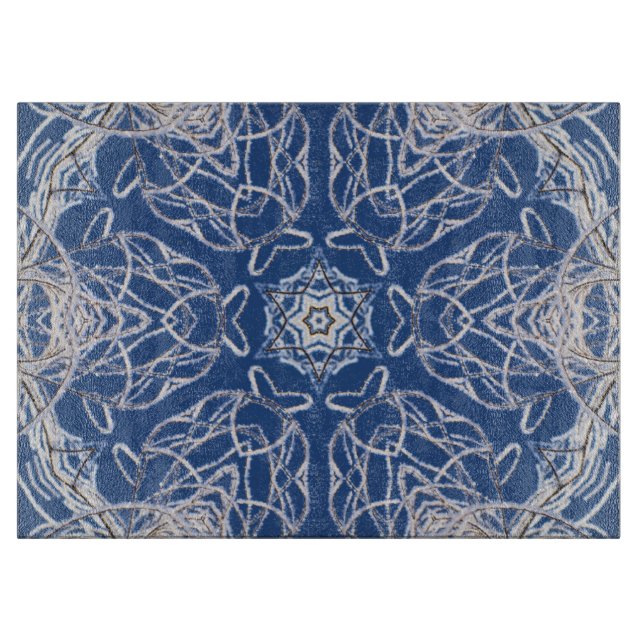 Tabla De Cortar Nieve blanca azul brillante y Kaleidoscope estelar (Anverso)