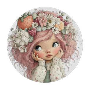 TABLA DE CORTAR NIÑA ADORABLE CON FRESA DE TEMA VERANIEGO