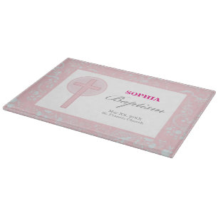 Tabla De Cortar Niña de Encaje Rosa Bautizo