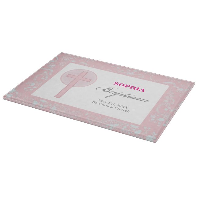 Tabla De Cortar Niña de Encaje Rosa Bautizo (Borde)