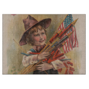Tabla De Cortar Niño con Fuegos Artificiales, Bandera Americana, I