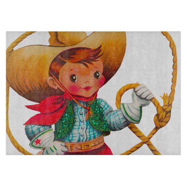 Tabla De Cortar Niño retro niño vago occidental (Anverso)