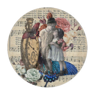 Tabla De Cortar Niños de la cosecha de vintage y Collage floral 