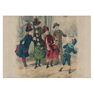 Tabla De Cortar Niños Victorianos Antiguos Juegan con Pelota 1880
