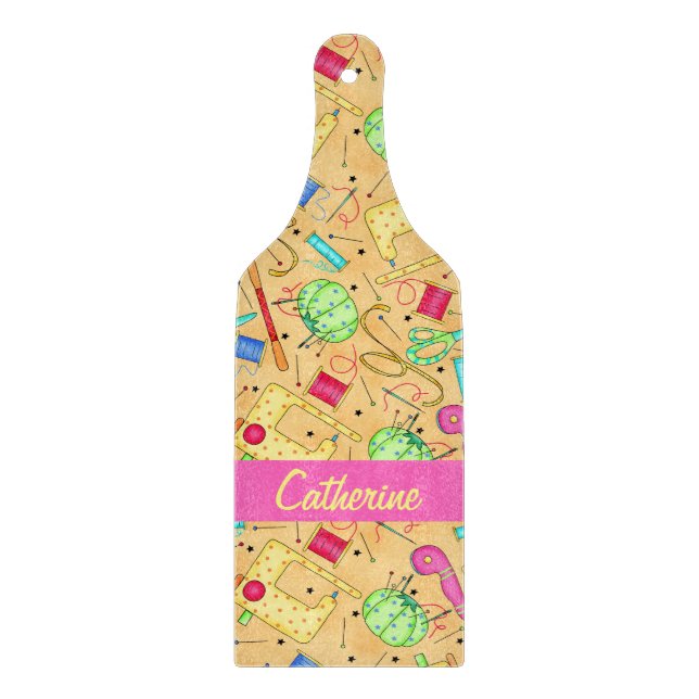 Tabla De Cortar Nociones de coser amarillo Nombre de arte personal (Anverso)