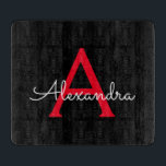 Tabla De Cortar Nombra de monograma de guión negro rojo<br><div class="desc">Placa de corte de nombres de monograma de escritura simple negra y roja. Esto hace que la graduación perfecta, el cumpleaños, el boda, la ducha de novia, el aniversario, la ducha de bebé o la fiesta de soltera sea un regalo para alguien que ama el lujo glam y los estilos...</div>