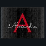 Tabla De Cortar Nombra de monograma de guión negro rojo<br><div class="desc">Placa de corte de nombres de monograma de escritura simple negra y roja. Esto hace que la graduación perfecta, el cumpleaños, el boda, la ducha de novia, el aniversario, la ducha de bebé o la fiesta de soltera sea un regalo para alguien que ama el lujo glam y los estilos...</div>