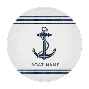 Tabla De Cortar Nombre de barco de ancla azul marino personalizado