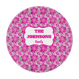 Tabla De Cortar Nombre de familia personalizado flores rosadas