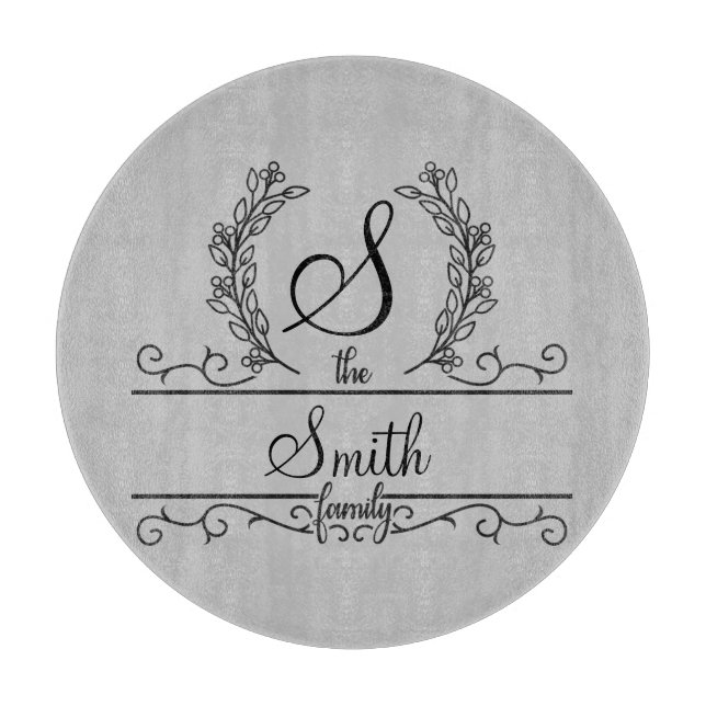 Tabla De Cortar Nombre de familia personalizado monogramado (Anverso)
