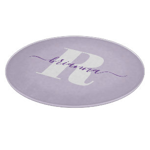 Tabla De Cortar Nombre de guión morado pálido en negrita Monograma