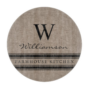 Tabla De Cortar Nombre de la familia monogramada Burlap Style Farm