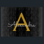 Tabla De Cortar Nombre de monograma con guión moderno de oro negro<br><div class="desc">Tabla de cortar con nombre de monograma de escritura simple en negro y dorado. Este es el regalo perfecto para graduación,  cumpleaños,  boda,  despedida de soltera,  aniversario,  baby shower o fiesta de soltera para alguien que ama el glamour de lujo y los estilos chic.</div>
