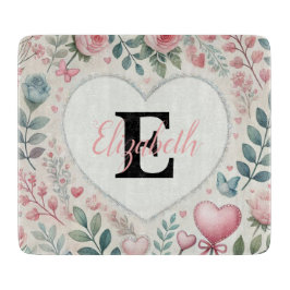 Tabla De Cortar Nombre de monograma Corazones florales vintage acu