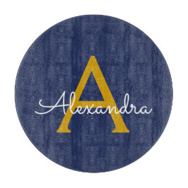 Tabla De Cortar Nombre de monograma de letra moderna en azul marin
