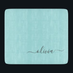 Tabla De Cortar Nombre de Monograma del Guión Azul Verde azulado M<br><div class="desc">Cubierta de Monograma de Guión Simple Verde azulado Aqua Blue. Esto hace que la graduación perfecta,  el cumpleaños,  el boda,  la ducha de novia,  el aniversario,  la ducha de bebé o la fiesta de soltera sea un regalo para alguien que ama el lujo glam y los estilos de moda.</div>