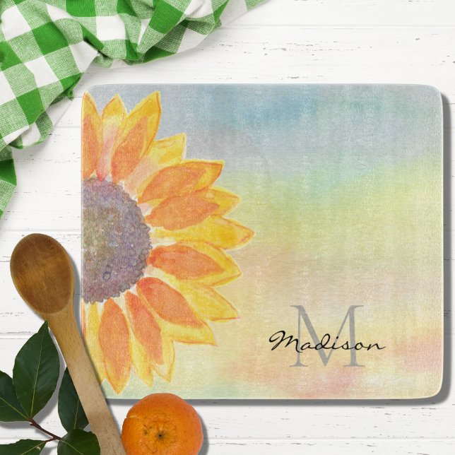 Tabla De Cortar Nombre de monograma personalizado girasol (Subido por el creador)