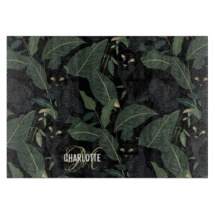 Tabla De Cortar Nombre del monograma del patrón de pantera negro m