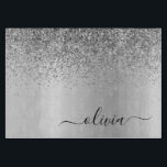 Tabla De Cortar Nombre femenino con brillo negro plateado guion mo<br><div class="desc">Tablero de cortar con monograma de metal con brillo plateado falso y brillo metálico. Esto hace que el regalo perfecto para graduación,  cumpleaños,  boda,  despedida de soltera,  aniversario,  baby shower o fiesta de soltera para alguien que ama el glamour de lujo y estilos chic.</div>