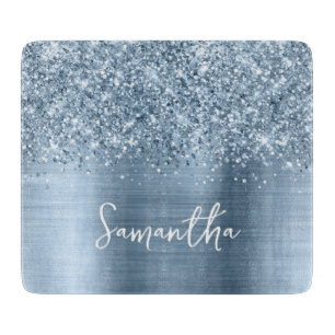 Tabla De Cortar Nombre Glam Azul Claro Brillante