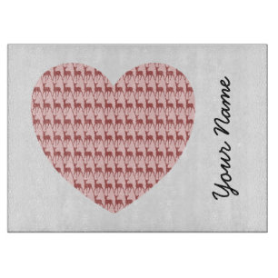 Tabla De Cortar Nombre personalizado del corazón del ciervo rosa d