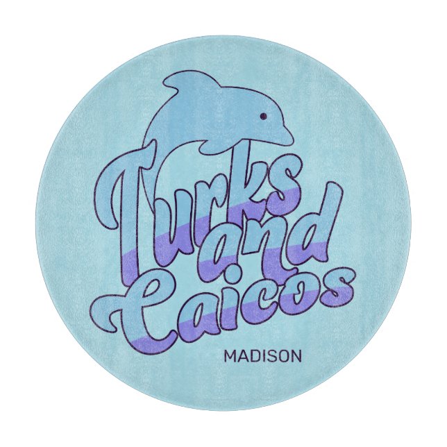 Tabla De Cortar Nombre personalizado delfín de Turcas y Caicos (Anverso)