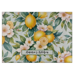 Tabla De Cortar Nombre personalizado Floral Summer limón cítrico