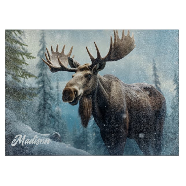 Tabla De Cortar Nombre personalizado Moose de invierno (Anverso)