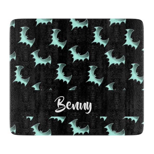 Tabla De Cortar Nombre personalizado murciélagos azules (Anverso)