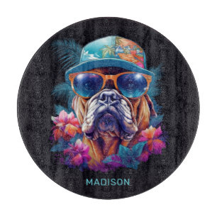 Tabla De Cortar Nombre personalizado Perro de vacaciones tropical