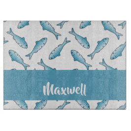 Tabla De Cortar Nombre personalizado pez azul en blanco