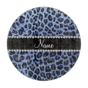 Tabla De Cortar Nombre personalizado purpurina azul claro leopardo