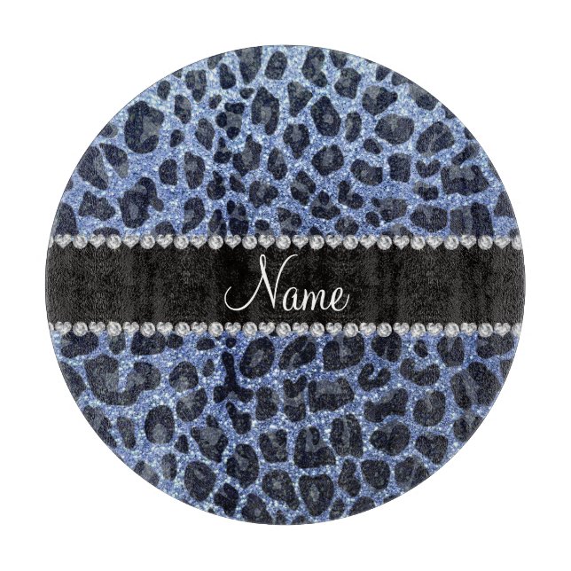 Tabla De Cortar Nombre personalizado purpurina azul claro leopardo (Anverso)