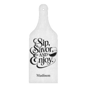 Tabla De Cortar Nombre personalizado Sip, Savor, Enjoy Wine
