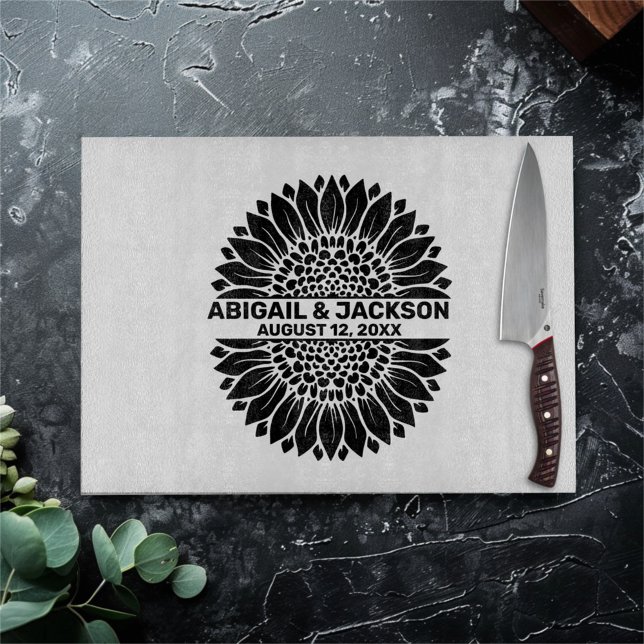 Tabla De Cortar Nombre y fecha personalizados del Boda de girasol (Subido por el creador)