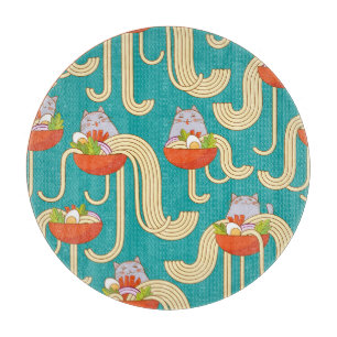 Tabla De Cortar Noodles Funny Gatos Fondo Turquesa