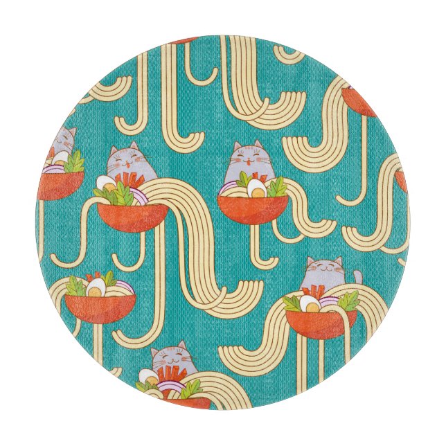Tabla De Cortar Noodles Funny Gatos Fondo Turquesa (Anverso)