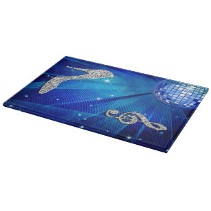 Tabla De Cortar Nota musical azul brillante/plata y tacón de aguja