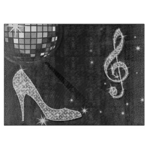 Tabla De Cortar Nota Musical y Tacón de Aguja, Bola de Discoteca