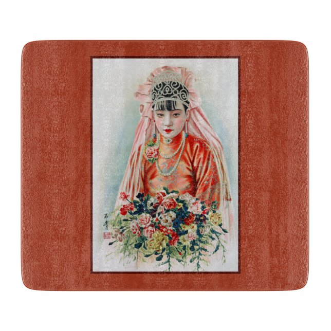 Tabla De Cortar Novia en rojo a Boda chino en Shanghai (Anverso)