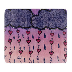 Tabla De Cortar Nubes, corazones y gotas de lluvia