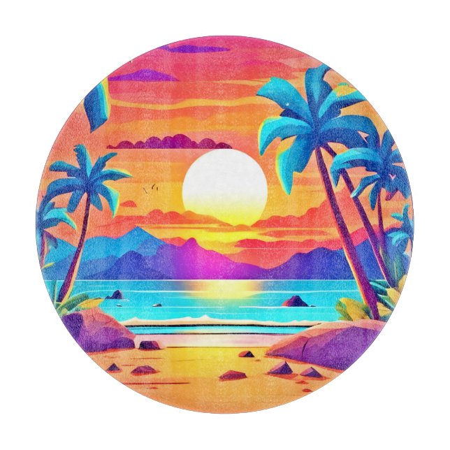 Tabla De Cortar Oasis del atardecer tropical (Anverso)