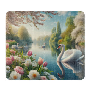 Tabla De Cortar Obra artística de primavera de lagos de cisne flor