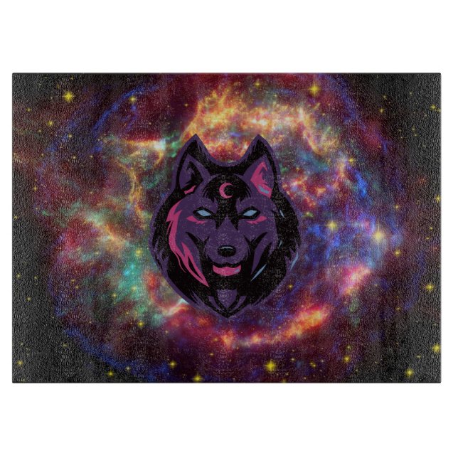 Tabla De Cortar Obra gráfica Wolf, fondo cósmico púrpura (Anverso)