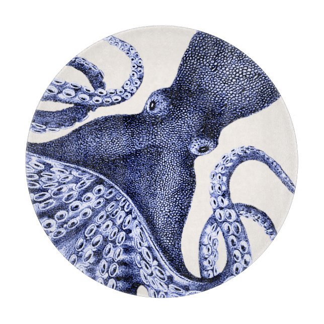 Tabla De Cortar Octopus azul paisajístico (Anverso)