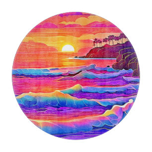 Tabla De Cortar Olas de atardecer: Vivo sueño costero