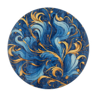 Tabla De Cortar Olas Reales de Capricho Remolinos de Azul y Dorado