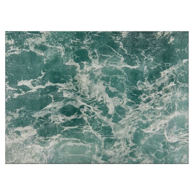Tabla De Cortar Olas verdes azules del océano (Anverso)