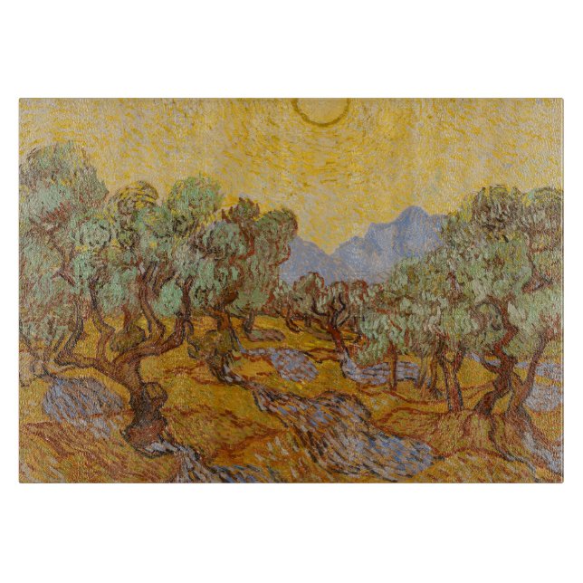 Tabla De Cortar Olivos de Van Gogh Cielo Sol Amarillo (Anverso)