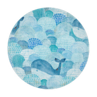 Tabla De Cortar Ondas, ballena, textura azul infantil
